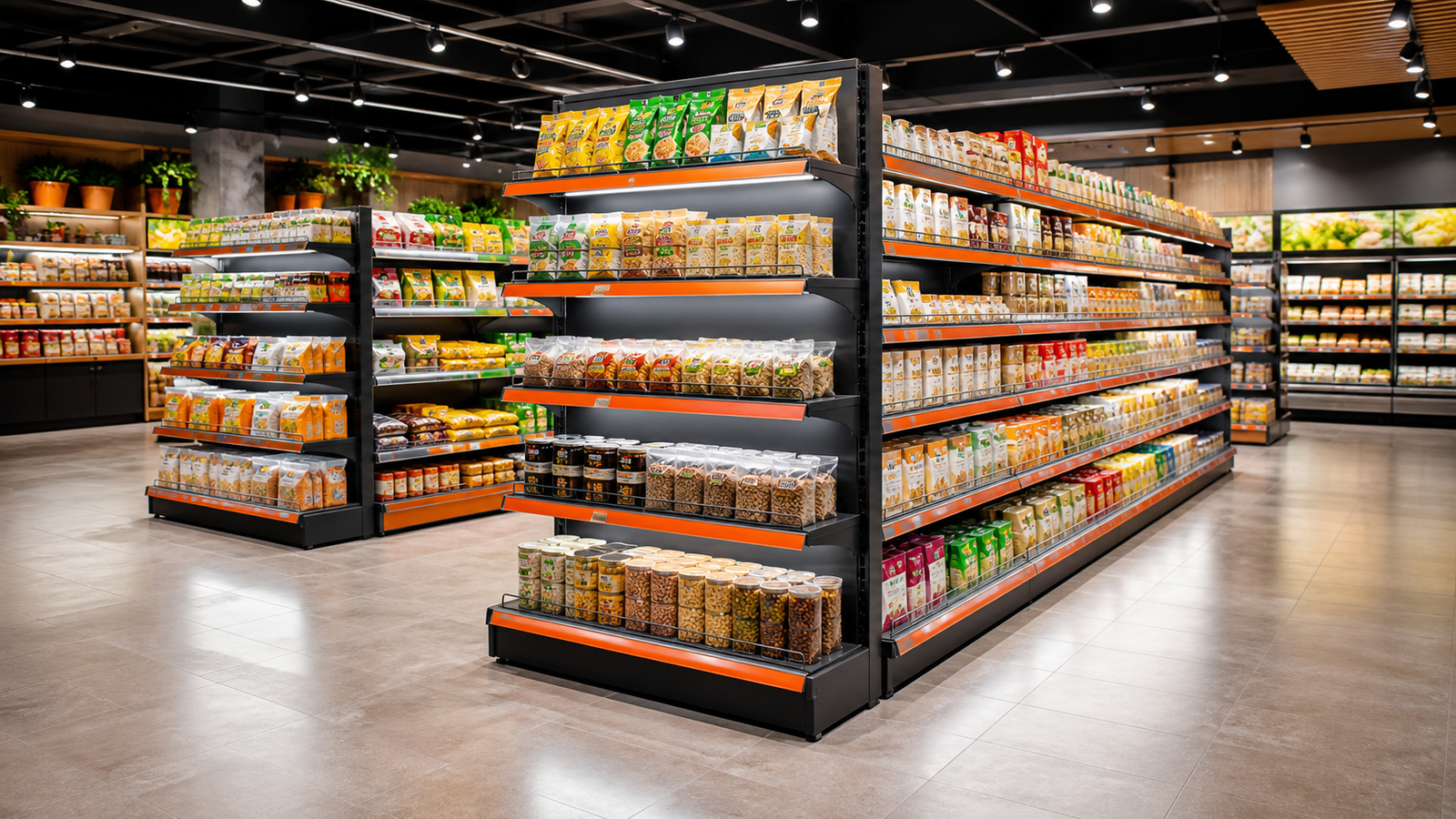 Supermarket and grocery display rack showroom